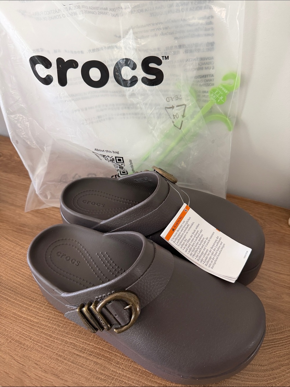 CROCS Women's Platform Clog in Dark Brown with Brass Buckle - Picture 5 of 5